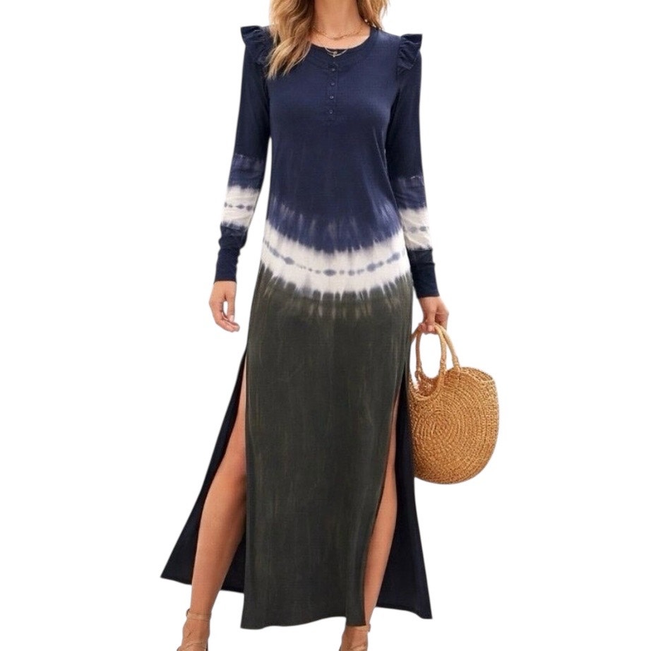 Revolve Z Supply Blue Tie Dye Ruffle Shoulder Maxi Dress Size Small Nwt